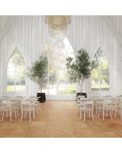 Terracotta Herringbone Subway Tile flooring adds rustic elegance to event venue.