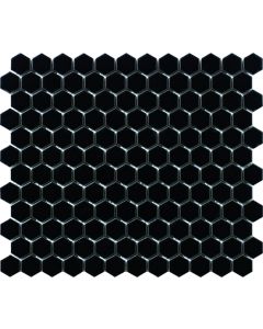 1 inch Vintage Porcelain Hexagon Mosaic Black