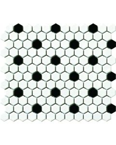 1 inch Vintage Porcelain Hexagon Mosaic Black / White Pattern